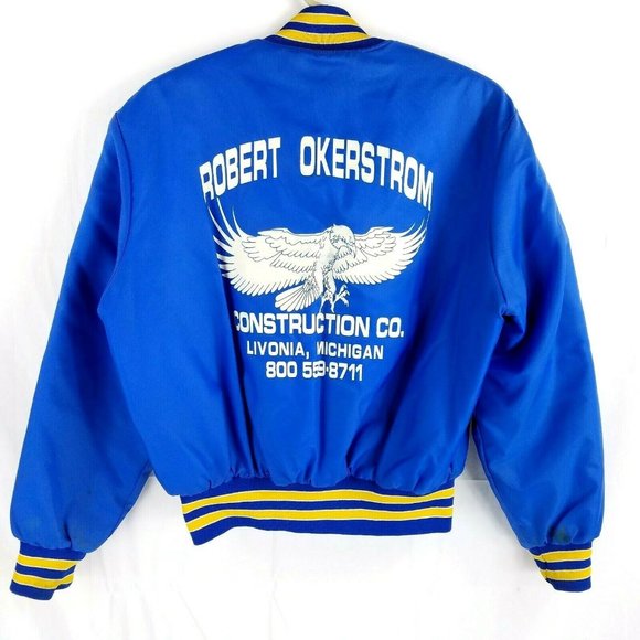 Holloway Other - Vintage USA Made Bald Eagle Blue & Yellow Michigan Satin Snap Jacket Mens XL